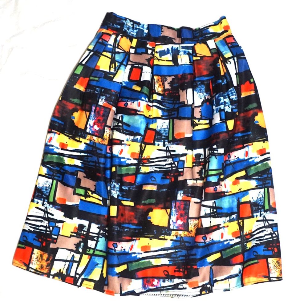 Multicolored Abstract Midi A Line Skirt